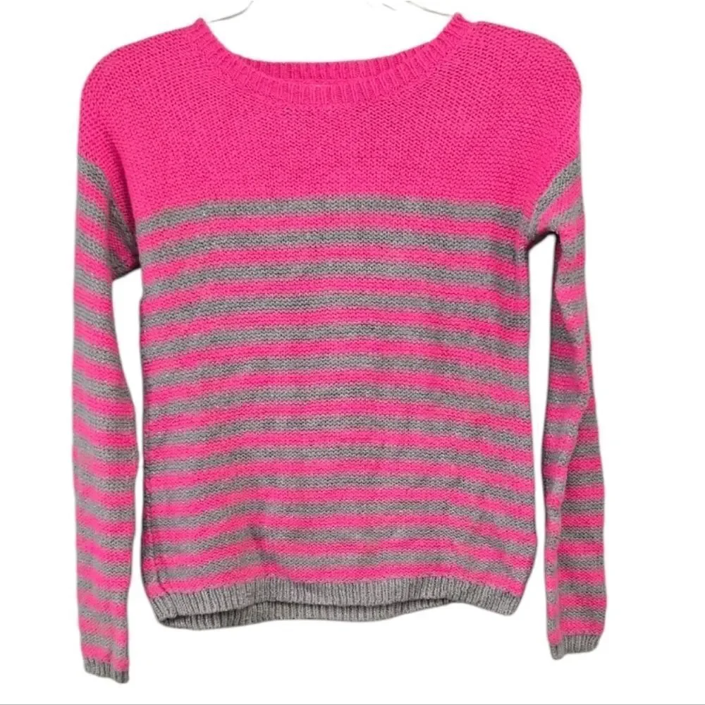 Justice Girls Pink Gray Striped Sweater Casual School Glitter Pullover 12 Top